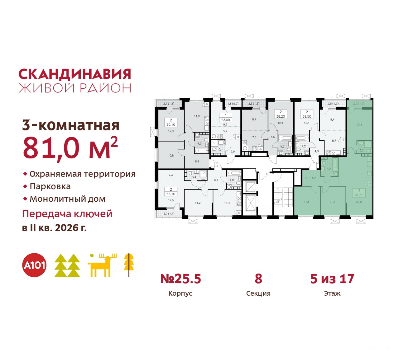 Продаю 3-комнатную квартиру ID 10083850, Сосенское Скандинавский бульвар,  25.5, площадь 81 м2, стоимость 19 151 559 рублей | Akula.com