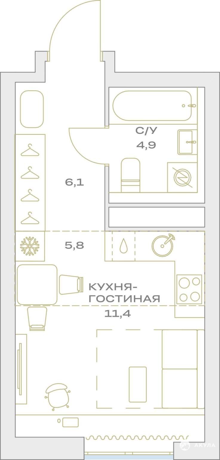 Продаю студию ID 10107907, п. Филимонковское Харлампиева улица, д.32,  площадь 28 м2, стоимость 10 156 512 рублей | Akula.com