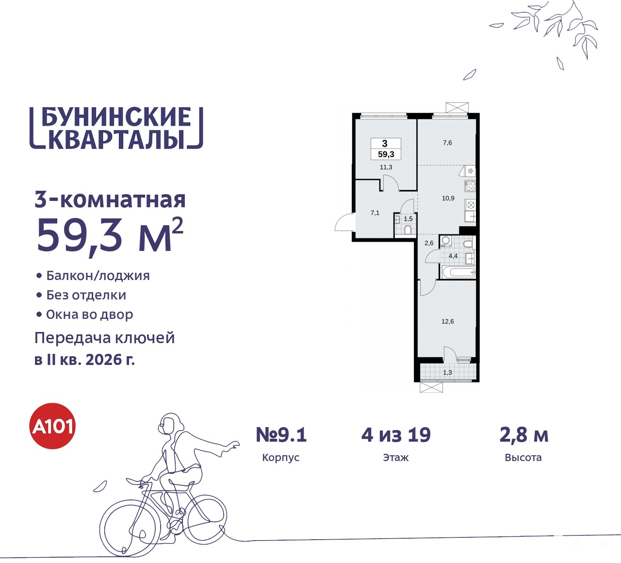 Продаю 3-комнатную квартиру ID 10128897, поселение Сосенское проспект  Куприна, 2, площадь 59 м2, стоимость 11 622 207 рублей | Akula.com